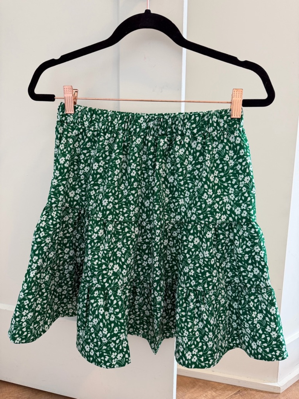 Green Floral Tiered Skirt